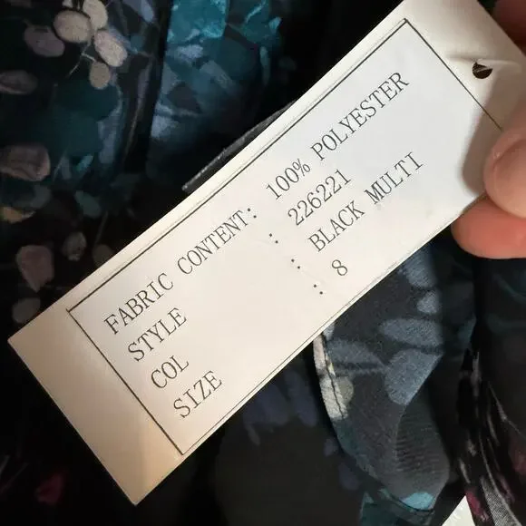 Teri Jon Rickie Freeman Chiffon Capelet Black Floral Cocktail Midi Dress 8